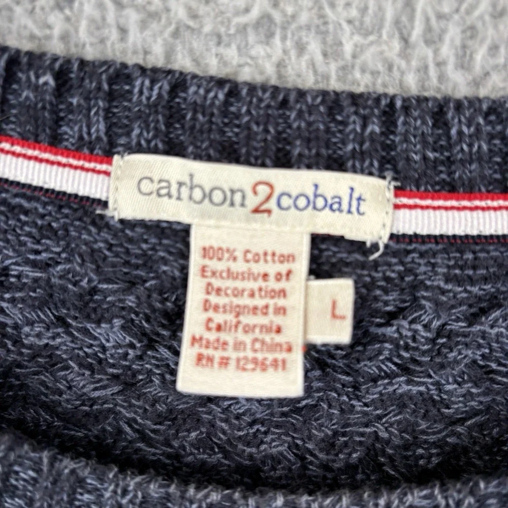 Carbon 2 Cobalt Sweater Mens Large Blue Gray Basket Weave Knit Cotton‎ Crewneck
